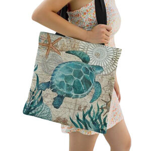 Turtle Tote Bag Tortiose Canvas Bag Sea Turtle Bag Shoulder Tote Bag Beach NEW